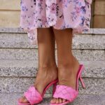 Klapki plecione na szpilce Madam Veneto różowe