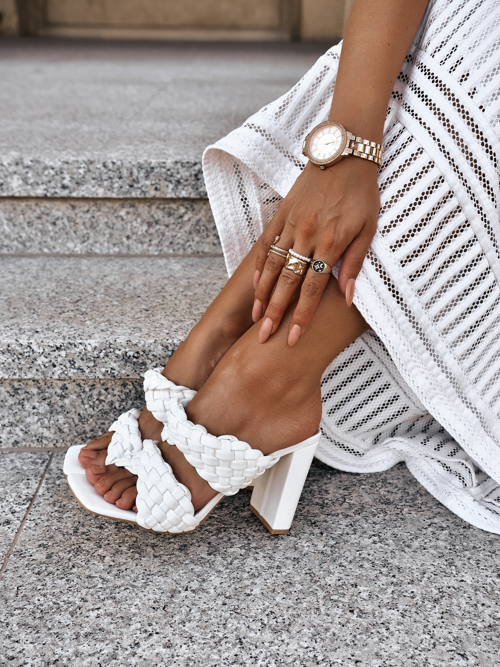 Klapki na klocku Crox Rock białe