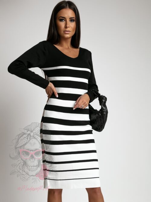Sukienka dzianinowa w pasy Sali czarno-biała