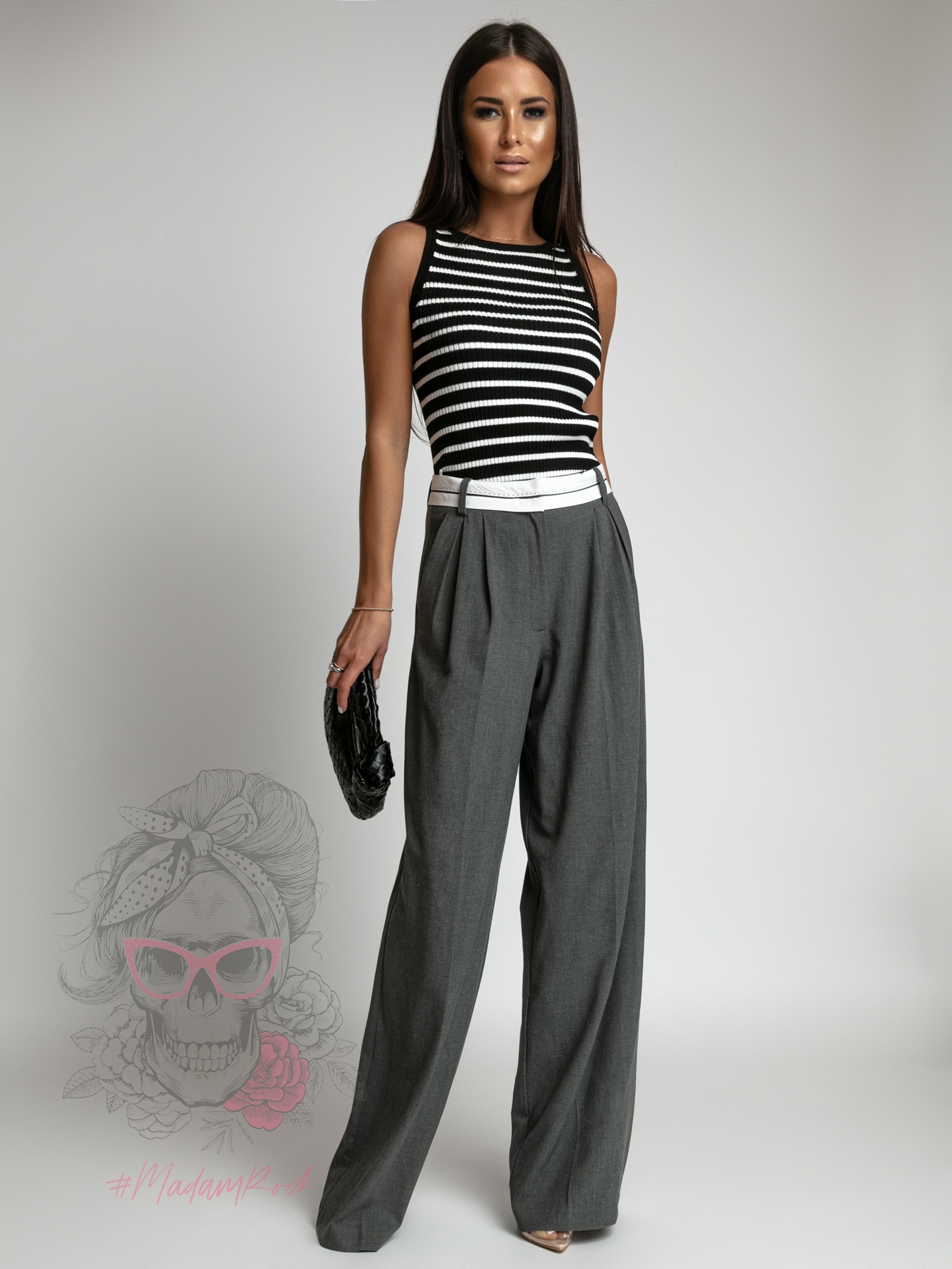 Top dzianinowy prążkowany Adigi czarny