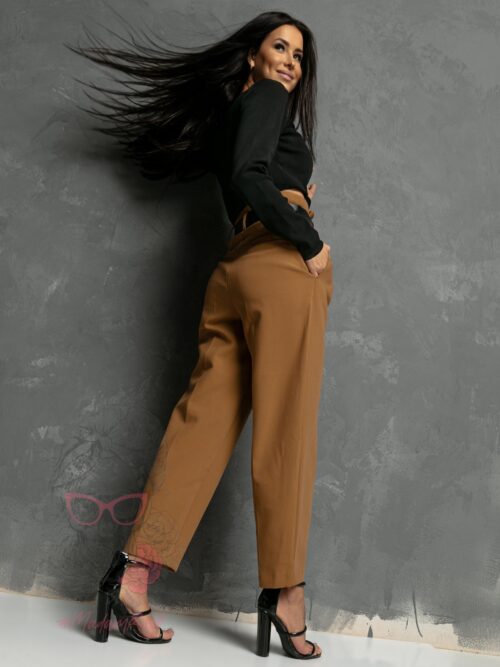 Spodnie eleganckie z paskiem Gobfo II karmelowe