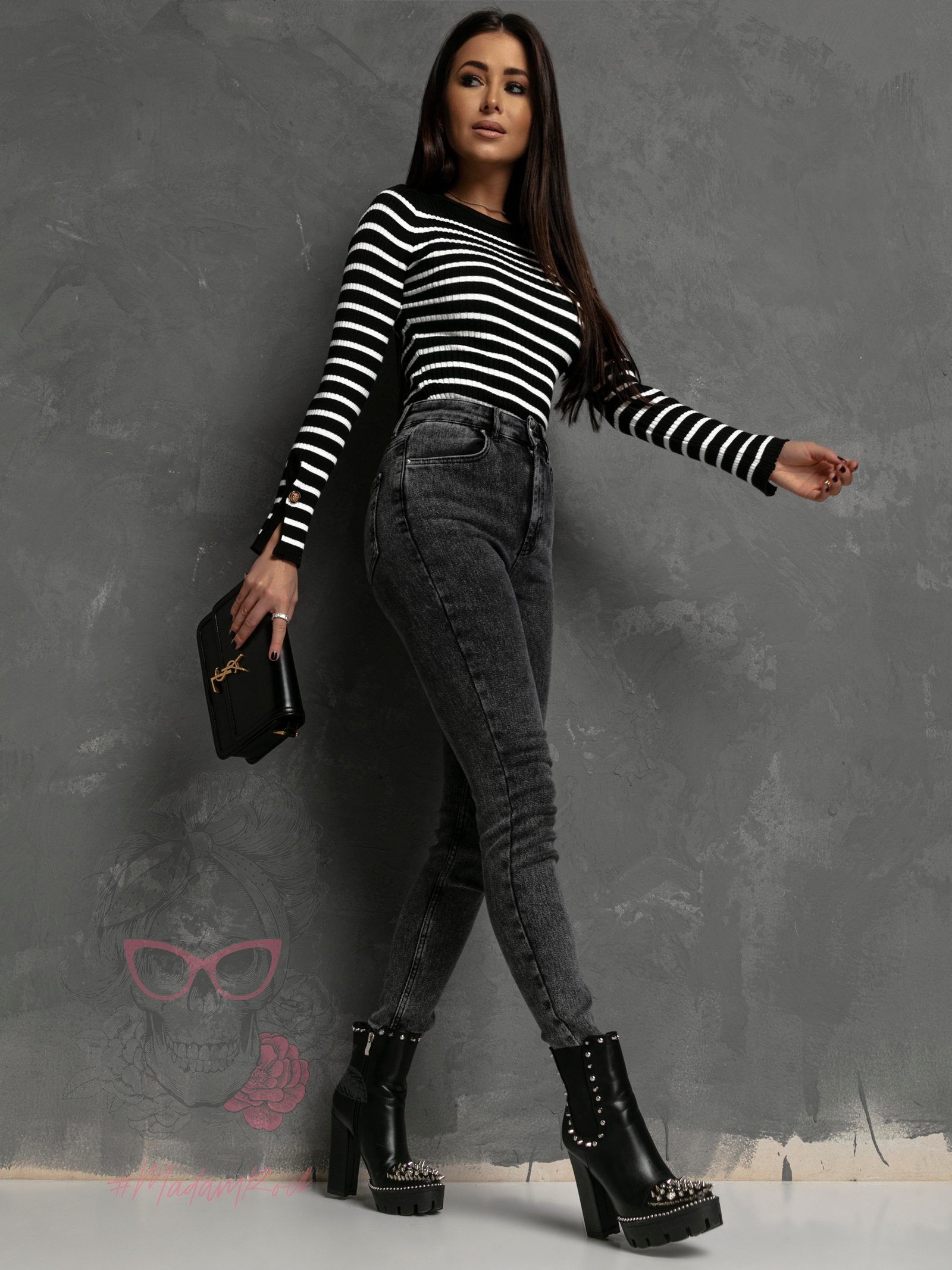 Sweterek w paski BeClass czarny