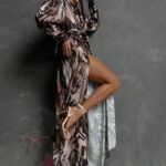 Sukienka maxi NB Frotis beżowo-brązowa