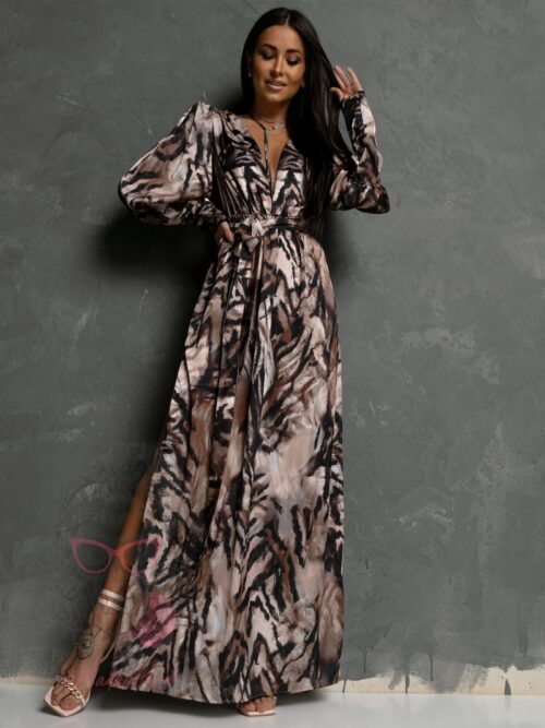 Sukienka maxi NB Frotis beżowo-brązowa