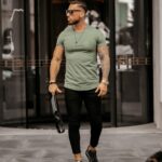 T-shirt bawełniany męski slim fit Cameo Ola Voga khaki