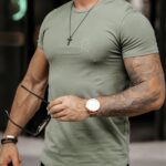 T-shirt bawełniany męski slim fit Cameo Ola Voga khaki