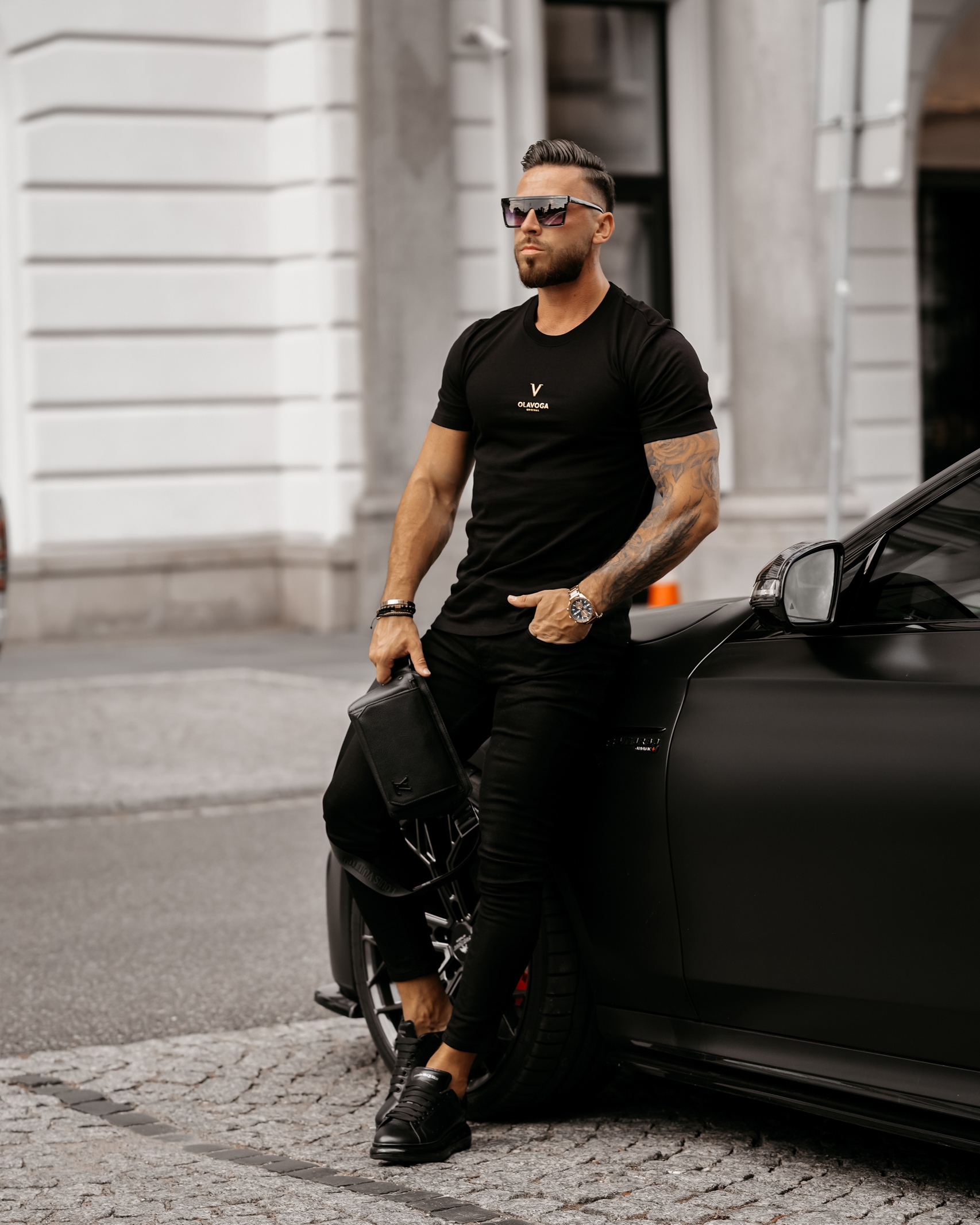 T-shirt męski bawełniany z aplikacją DLG Ola Voga czarny