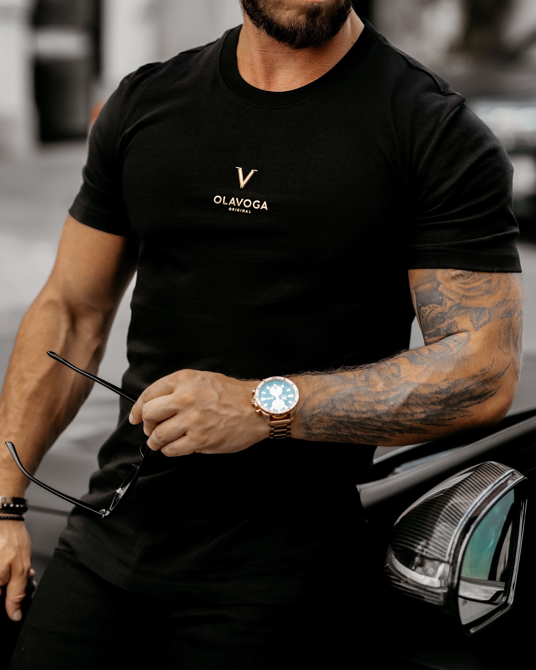 T-shirt męski bawełniany z aplikacją DLG Ola Voga czarny