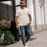 T-shirt męski bawełniany z aplikacją DLG Ola Voga beżowy