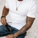 T-shirt męski bawełniany z aplikacją DLG Ola Voga biały