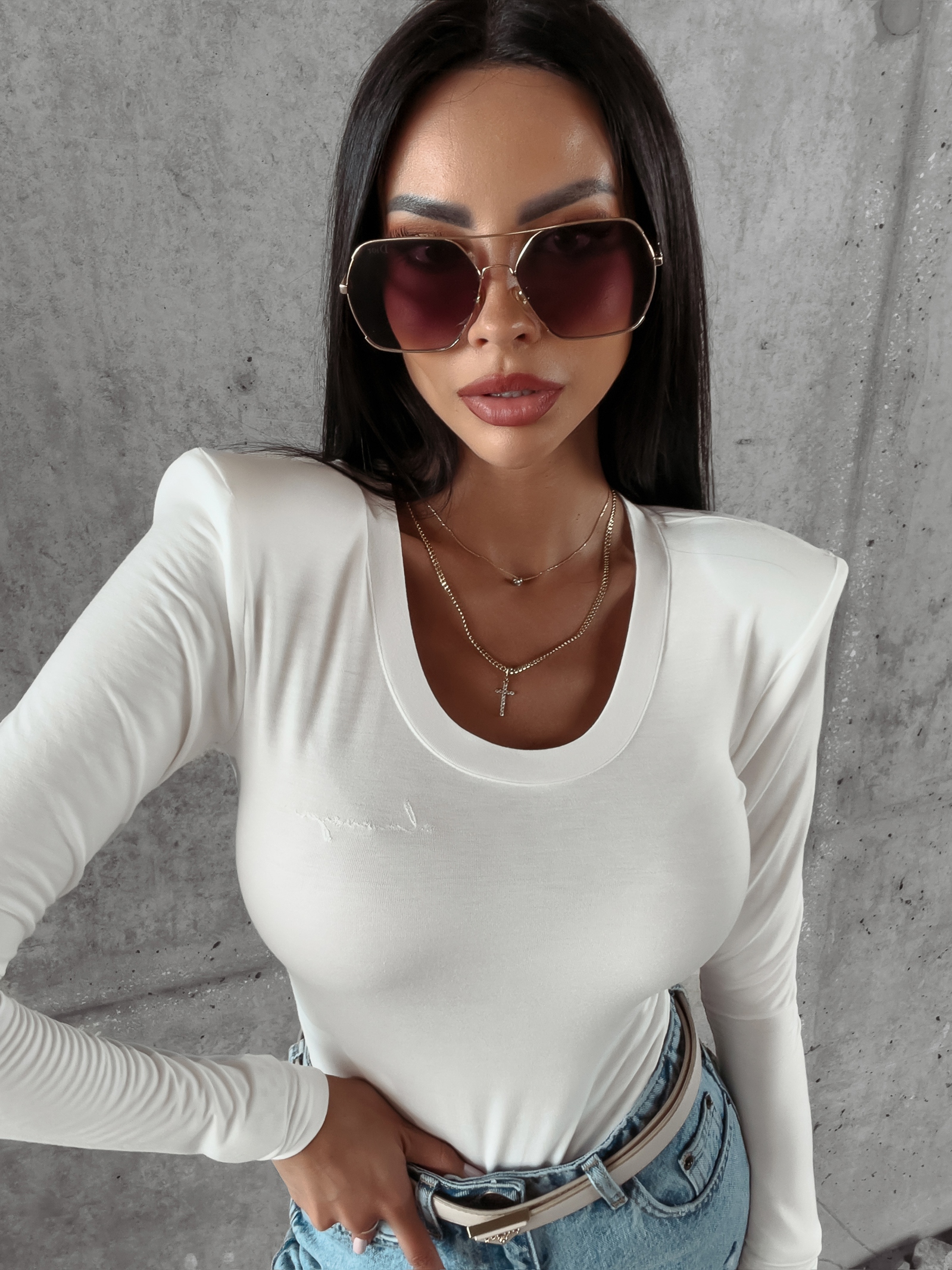 Bluzka dopasowana basic Adell Ola Voga ecru