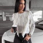 Sweter bawełniany z frędzlami Laren Ola Voga kremowy