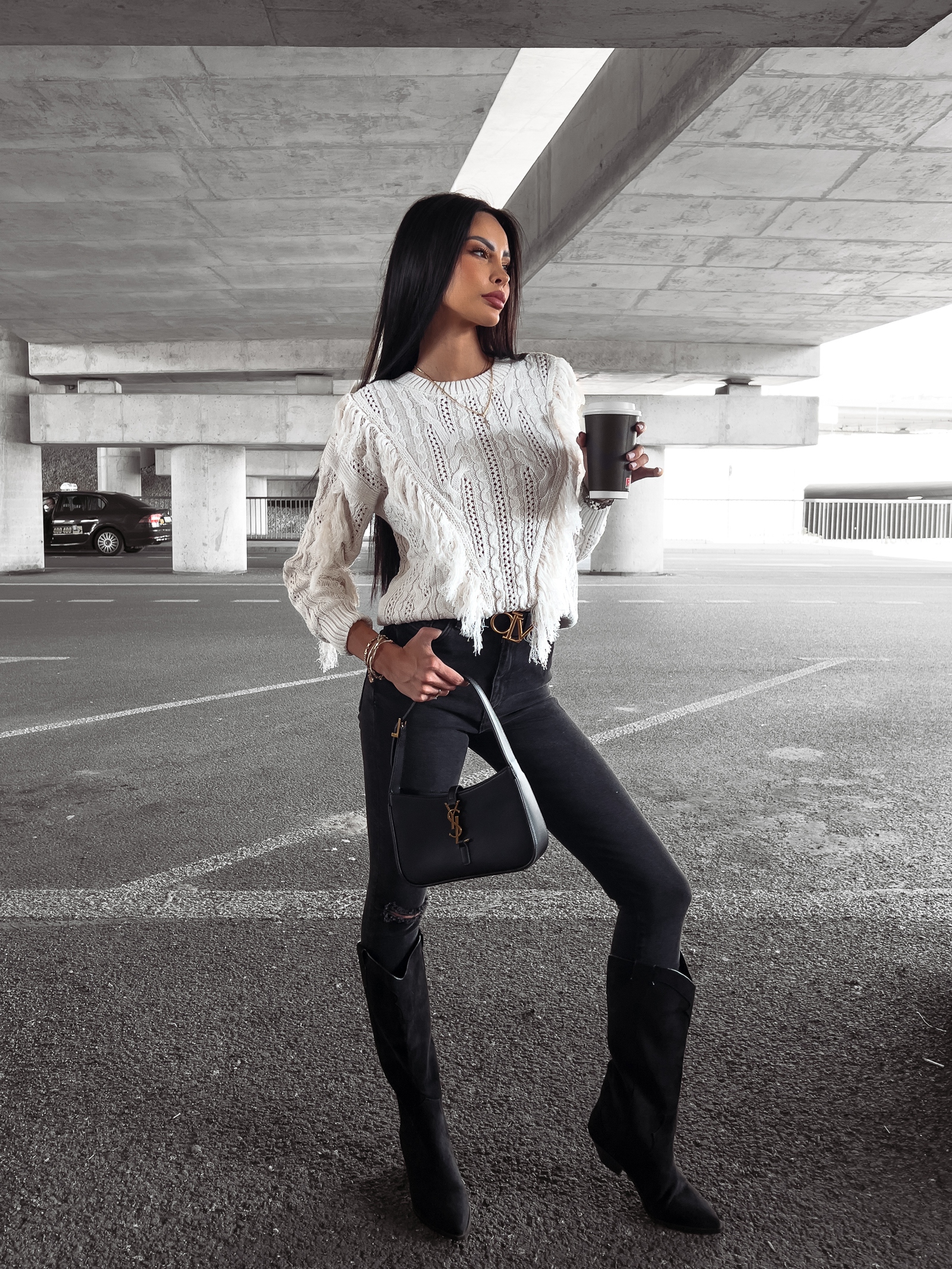 Sweter bawełniany z frędzlami Laren Ola Voga kremowy