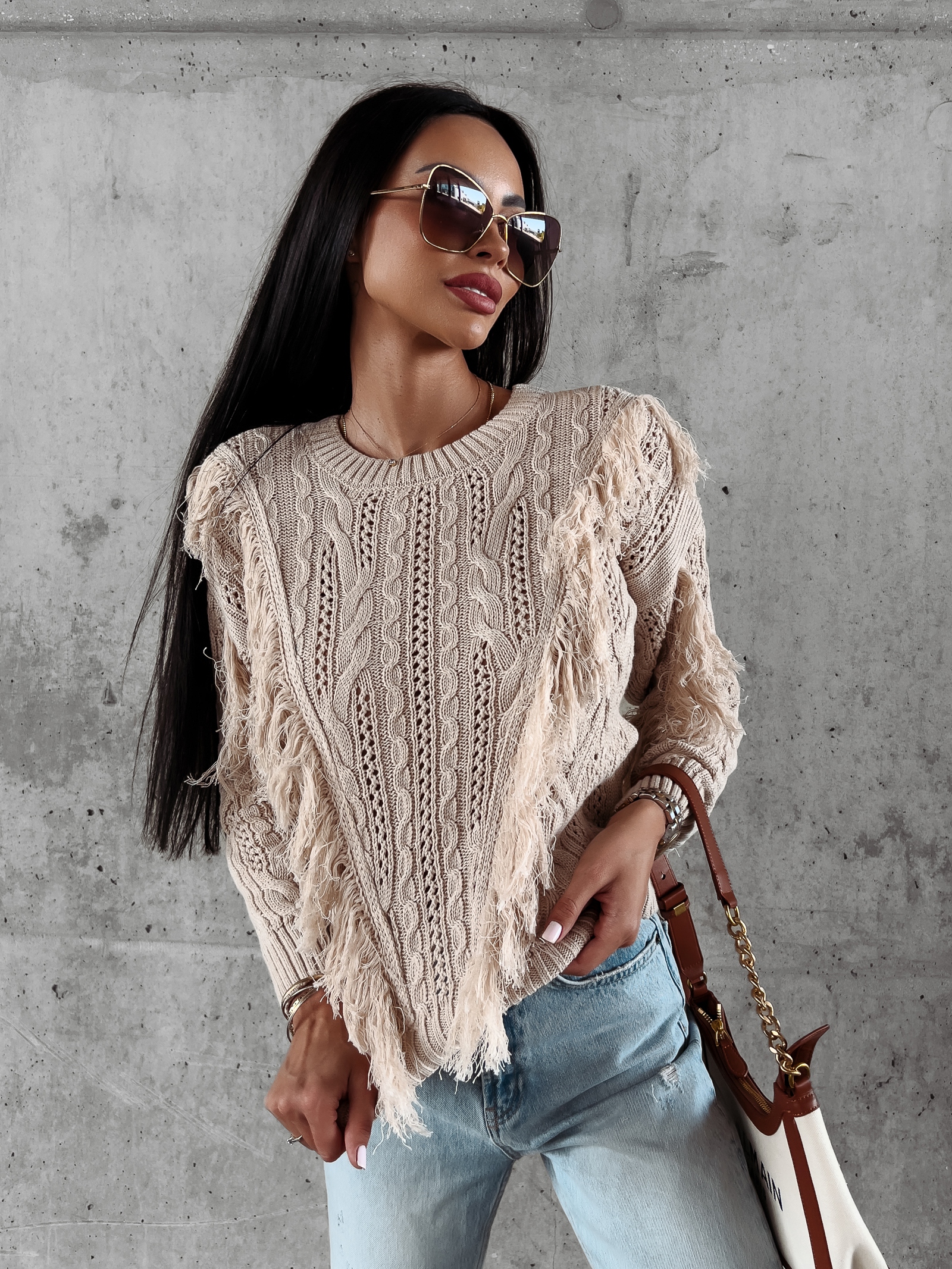 Sweter bawełniany z frędzlami Laren Ola Voga j.beżowy Sweter bawełniany z frędzlami Laren Ola Voga j.beżowy
