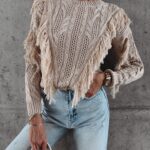 Sweter bawełniany z frędzlami Laren Ola Voga c.beżowy