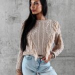 Sweter bawełniany z frędzlami Laren Ola Voga c.beżowy