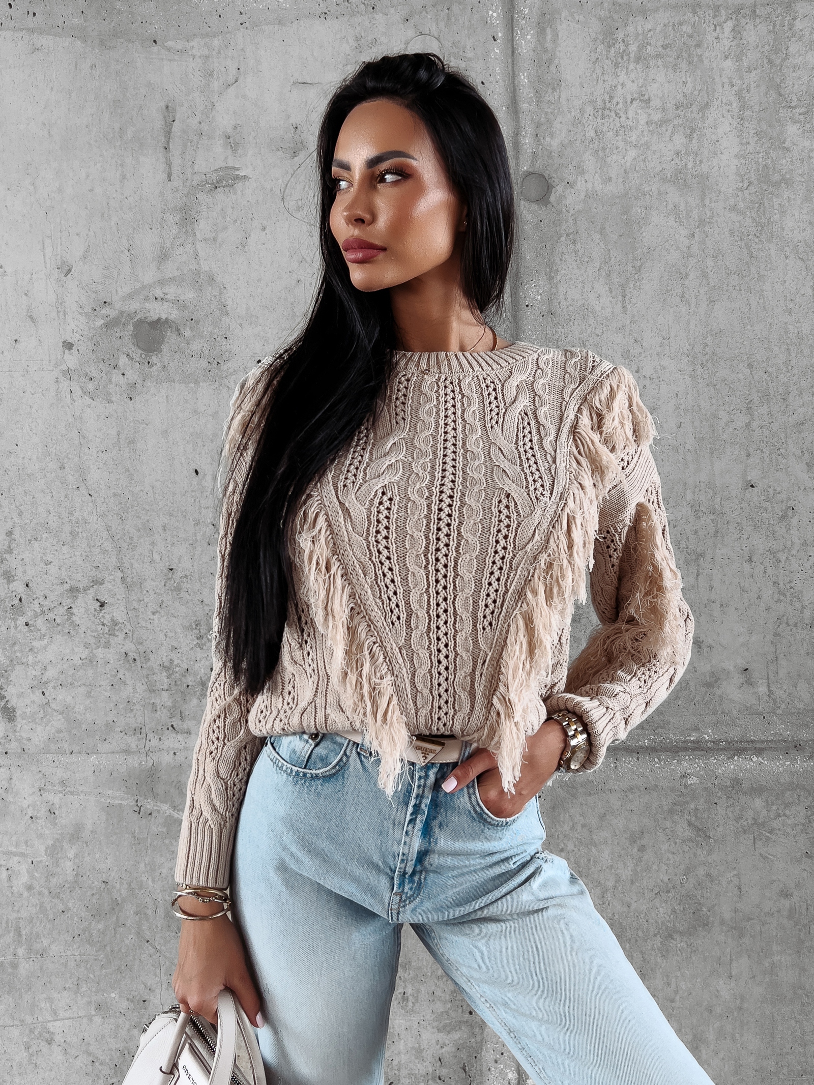 Sweter bawełniany z frędzlami Laren Ola Voga c.beżowy Sweter bawełniany z frędzlami Laren Ola Voga c.beżowy