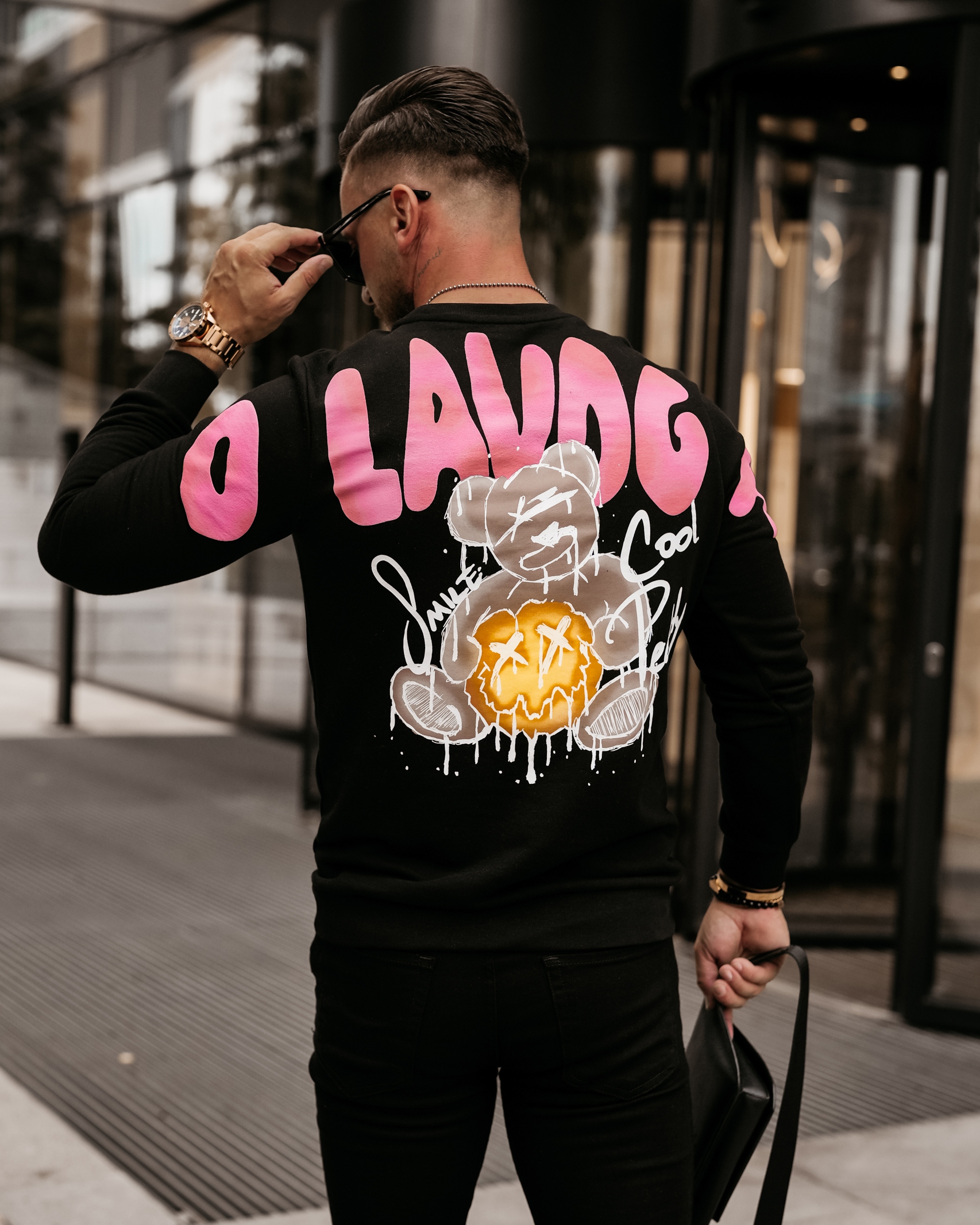 Bluza męska z nadrukiem misia Tinos Ola Voga czarna