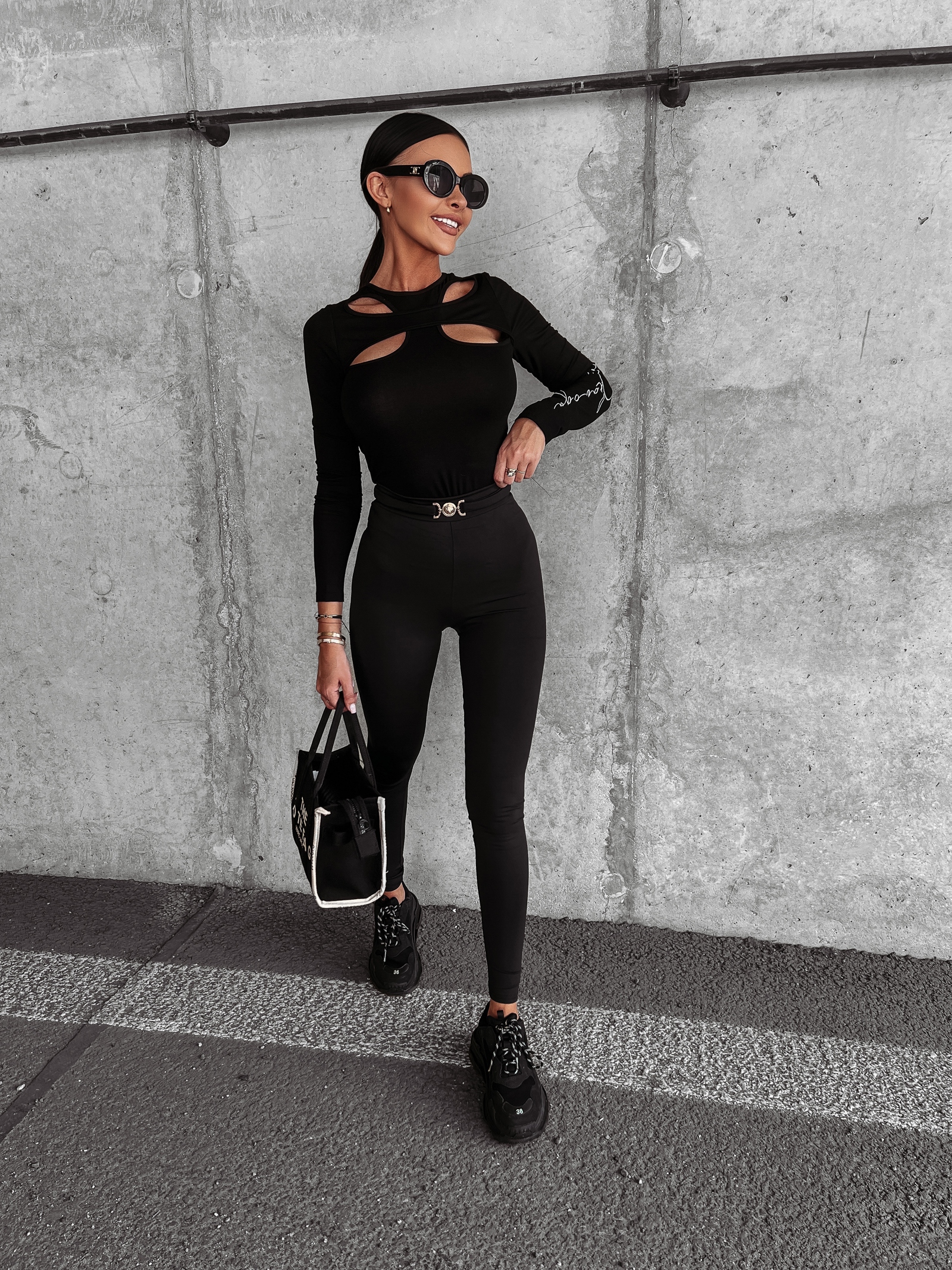 Legginsy połyskujące z klamrą Arleen Ola Voga czarne