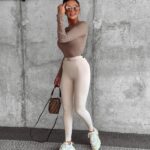 Legginsy połyskujące z klamrą Arleen Ola Voga beżowe