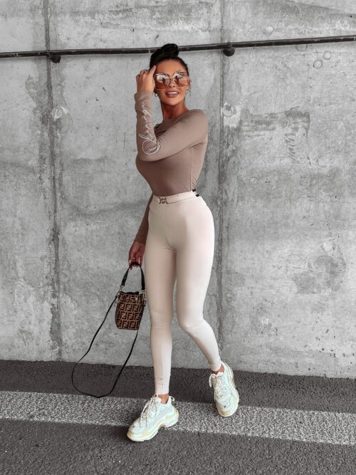 Legginsy połyskujące z klamrą Arleen Ola Voga beżowe