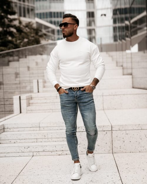 Spodnie jeansowe męskie rurki Areo Ola Voga niebieskie