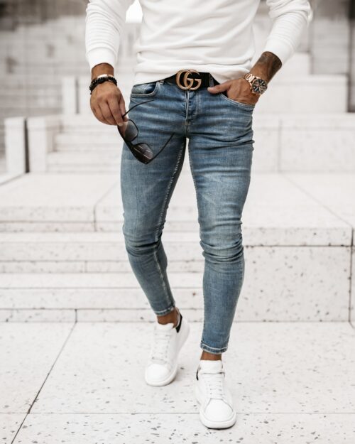 Spodnie jeansowe męskie rurki Areo Ola Voga niebieskie