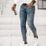 Spodnie jeansowe męskie rurki Areo Ola Voga niebieskie