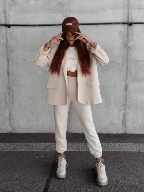 Spodnie bawełniane z haftem Brano Ola Voga beżowe