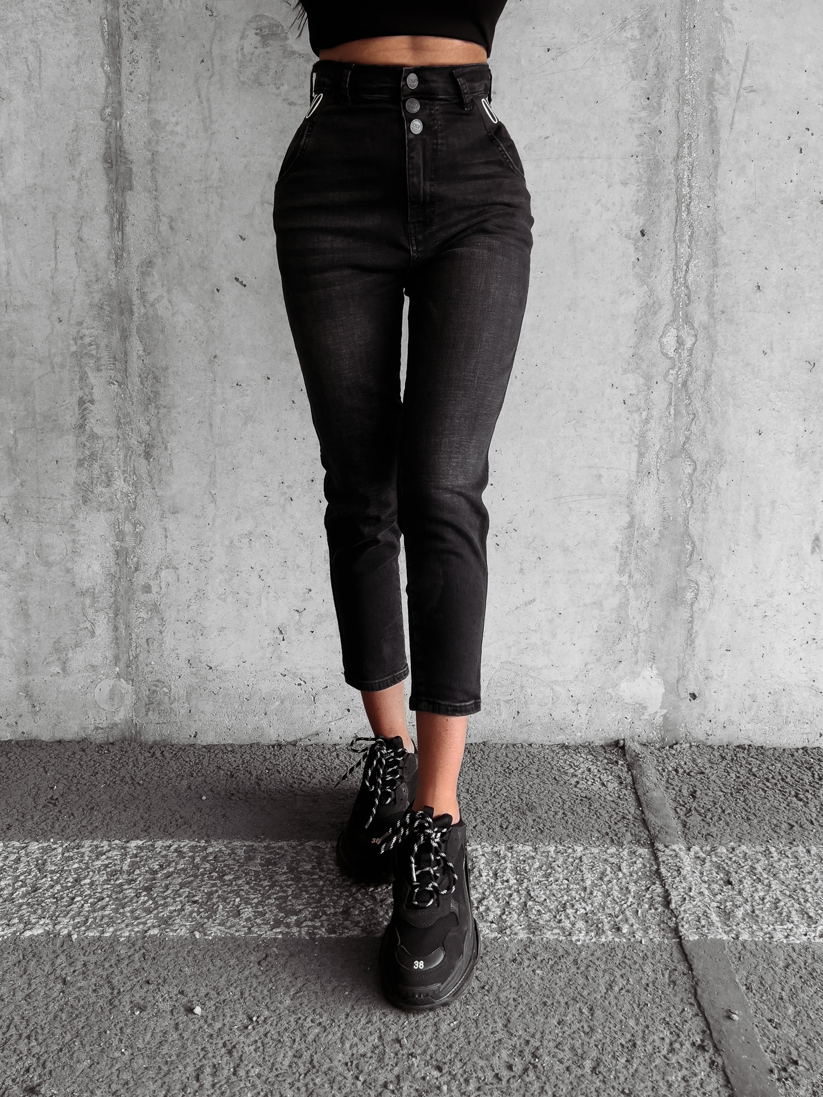 Spodnie jeansowe wysoki stan Graf Ola Voga czarne