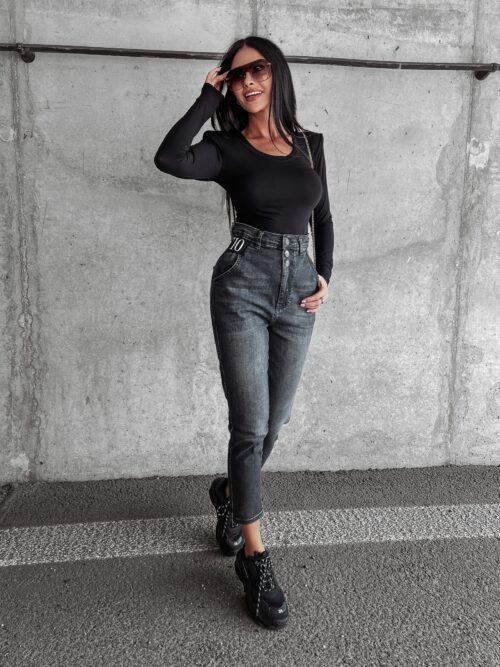 Spodnie jeansowe wysoki stan Graf Ola Voga szare