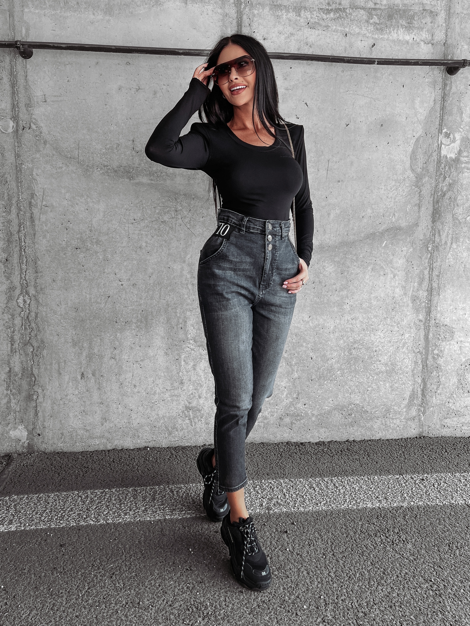 Spodnie jeansowe wysoki stan Graf Ola Voga szare