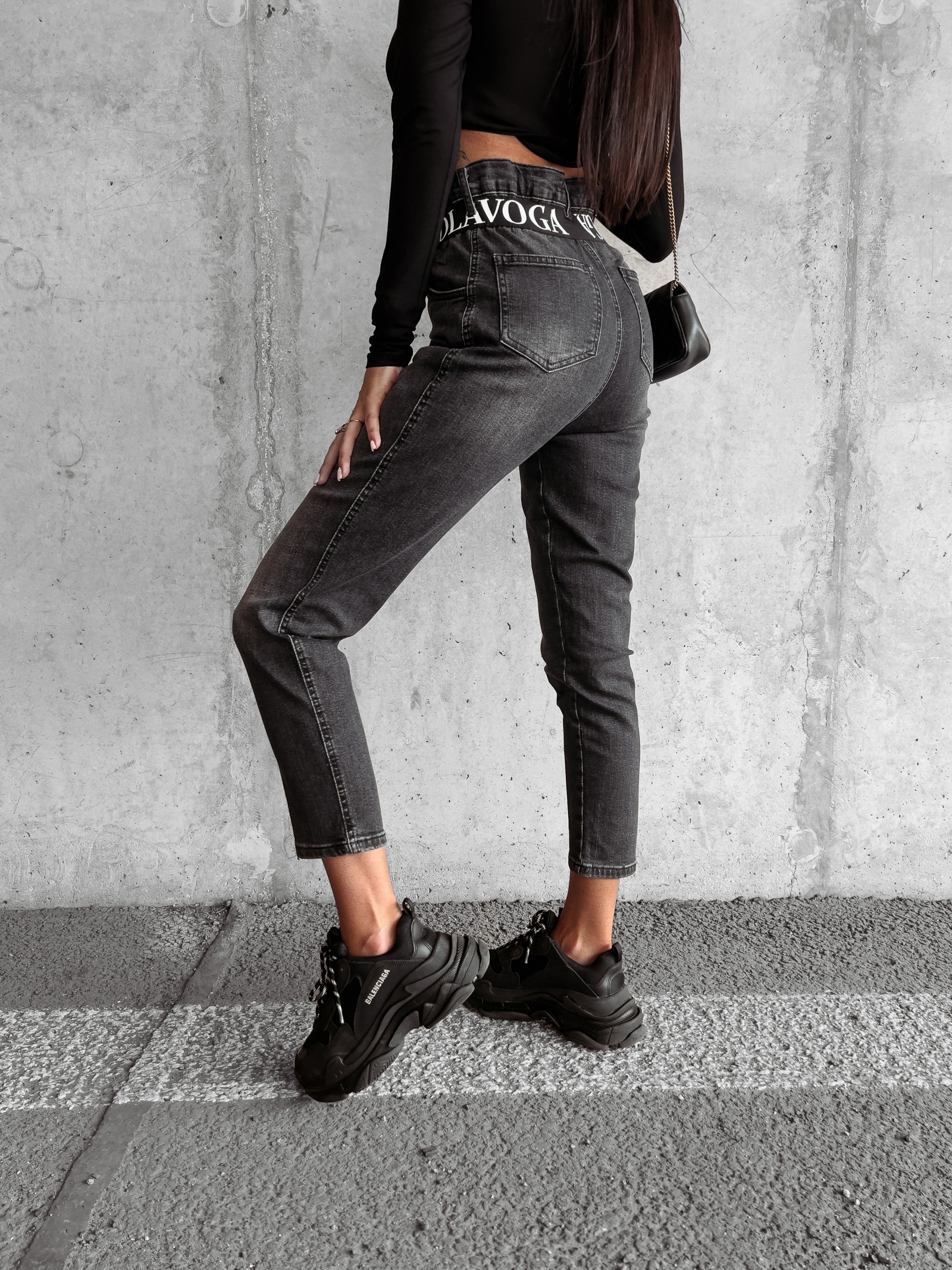 Spodnie jeansowe wysoki stan Graf Ola Voga szare