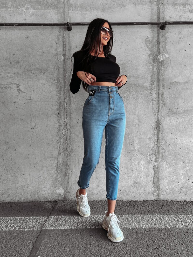 Linda！ Spodnie jeansowe wysoki stan Graf Ola Voga niebieskie