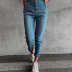 Spodnie jeansowe wysoki stan Graf Ola Voga niebieskie