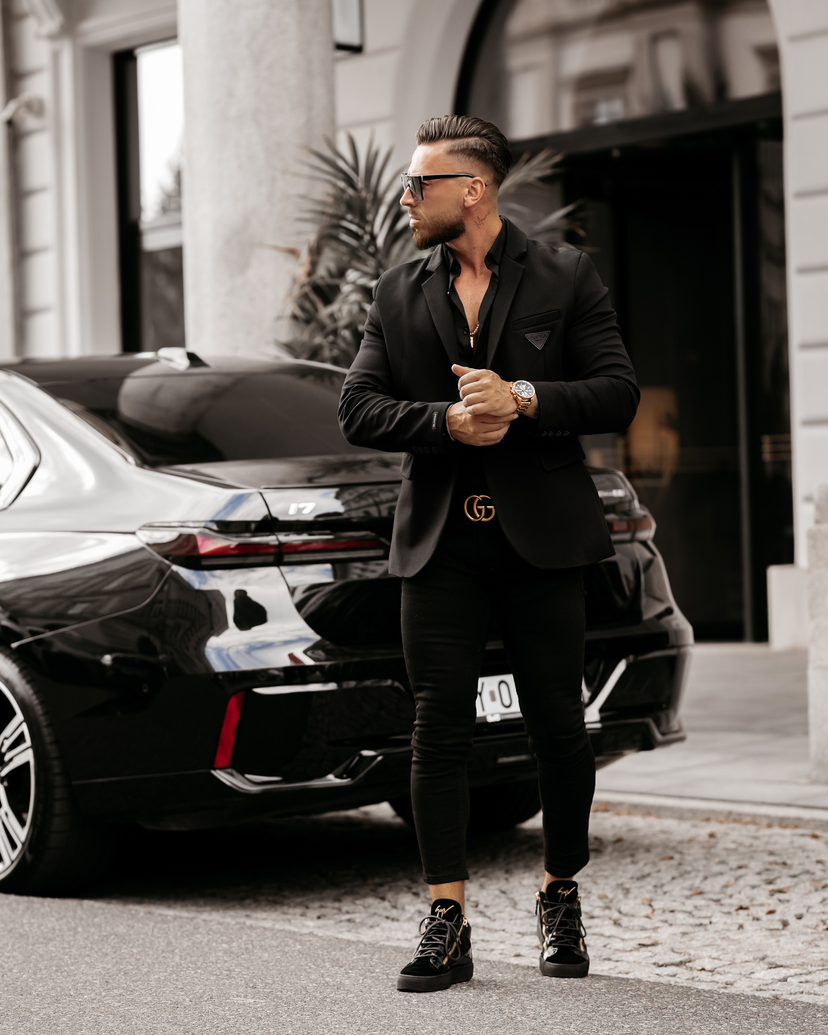 Marynarka męska slim fit logowana Pionier Ola Voga czarna