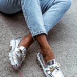 Mokasyny Madam Bobi srebrne