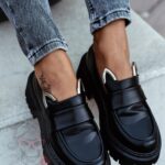 Mokasyny skórzane króliczki Rock Bony czarne