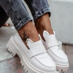 Mokasyny skórzane króliczki Rock Bony beżowe