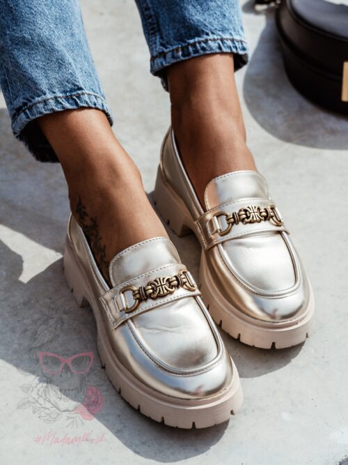 Mokasyny skórzane Madam Balder złote