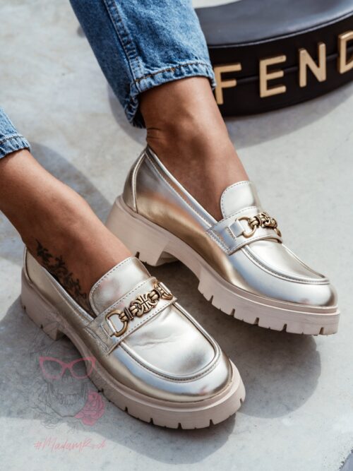 Mokasyny skórzane Madam Balder złote