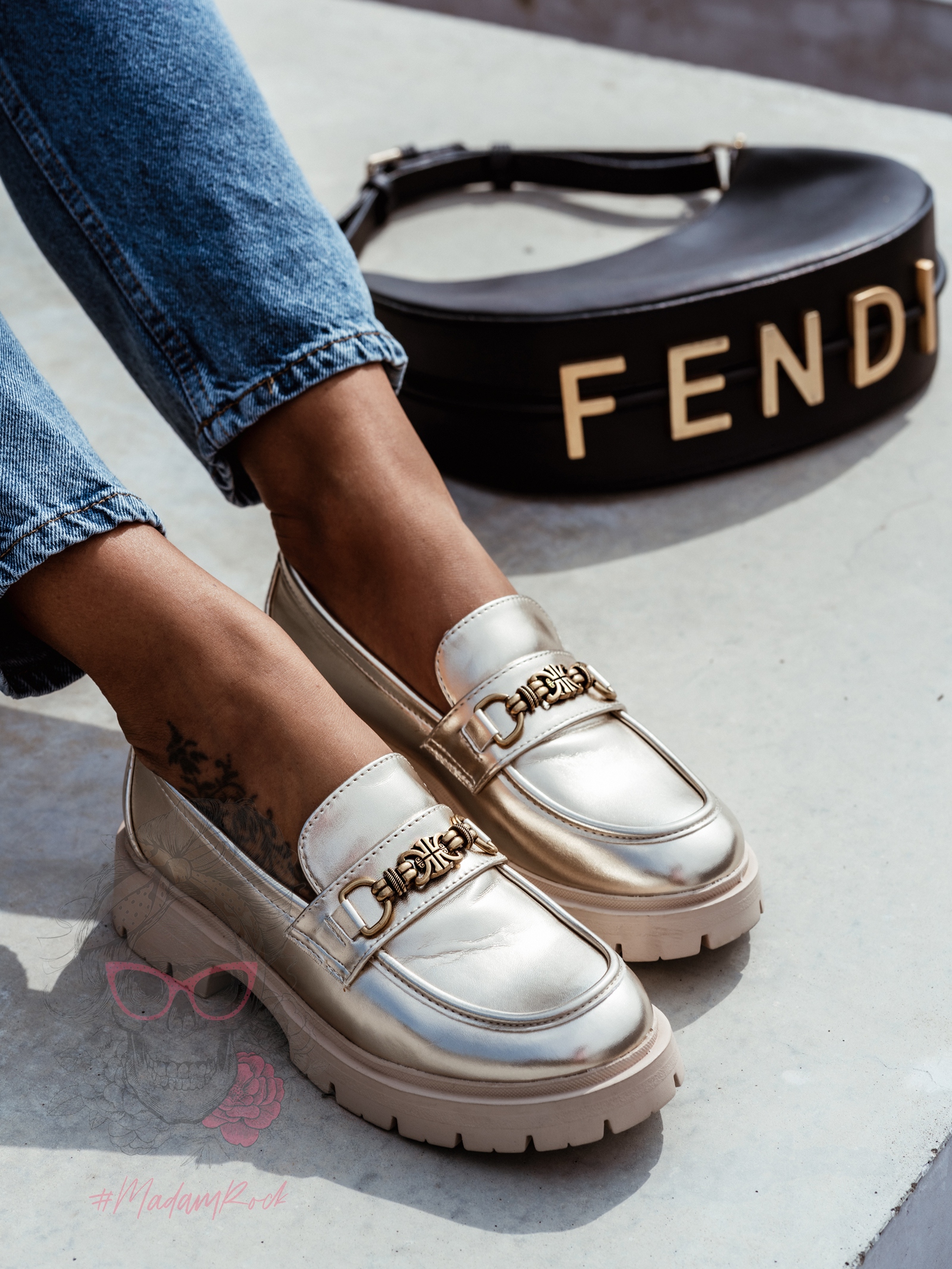 Mokasyny skórzane Madam Balder złote