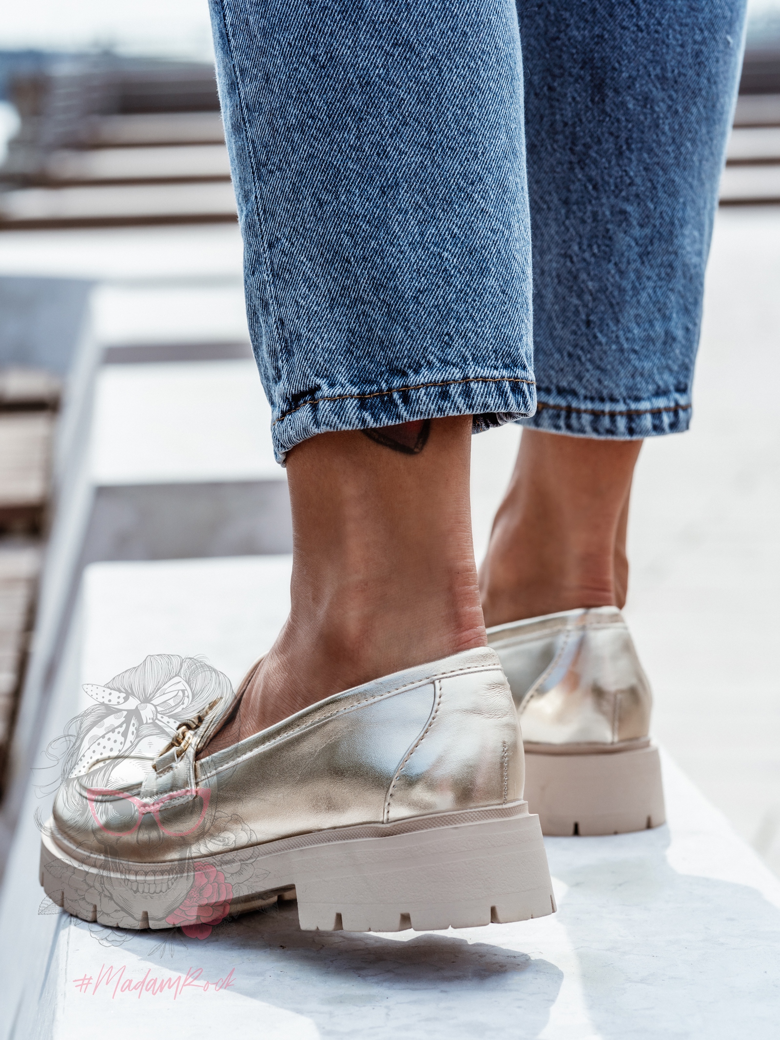 Mokasyny skórzane Madam Balder złote