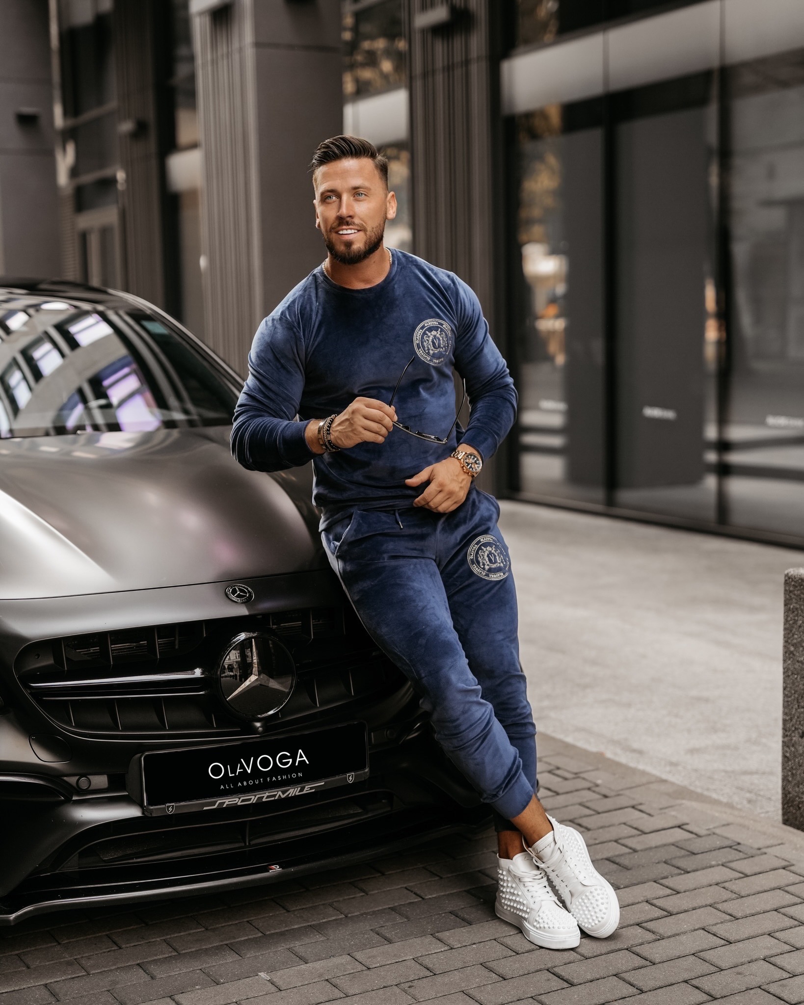 Komplet welurowy męski Burias Ola Voga granatowy