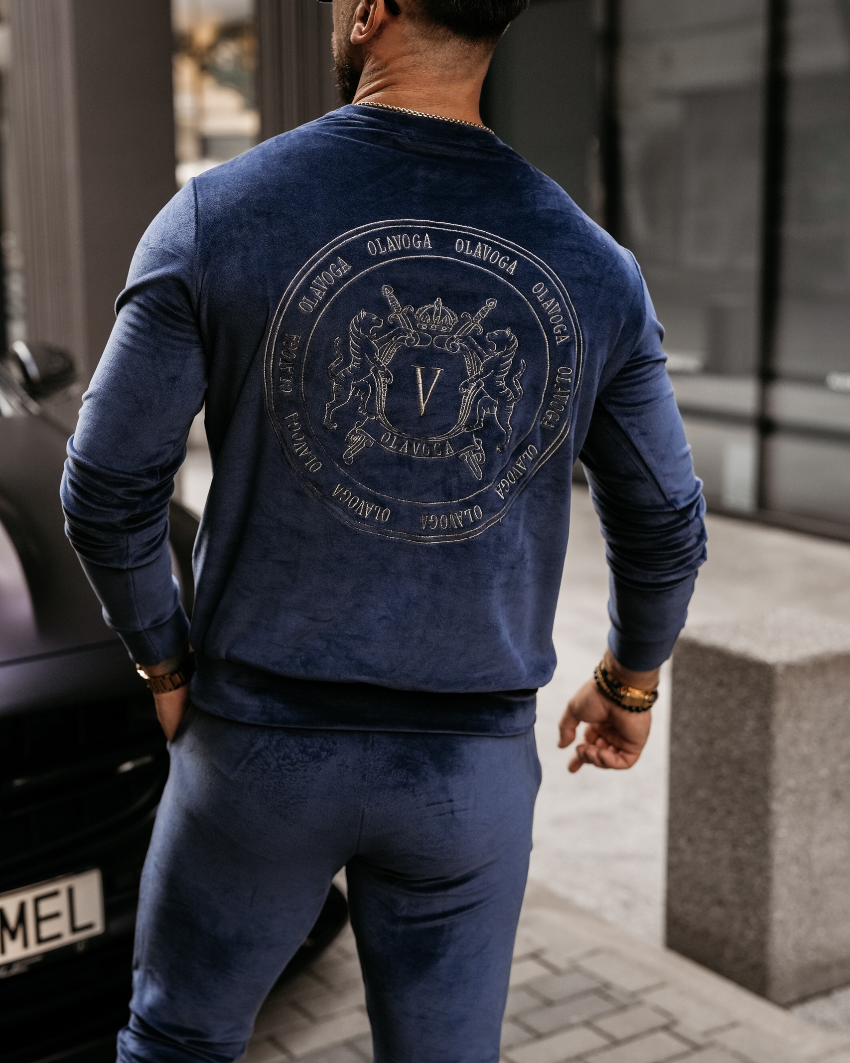 Komplet welurowy męski Burias Ola Voga granatowy