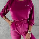 Komplet damski welurowy Oroton Ola Voga amarantowy