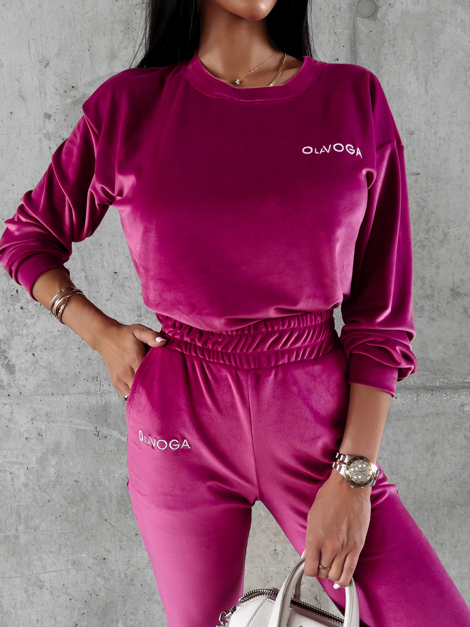 Komplet damski welurowy Oroton Ola Voga amarantowy