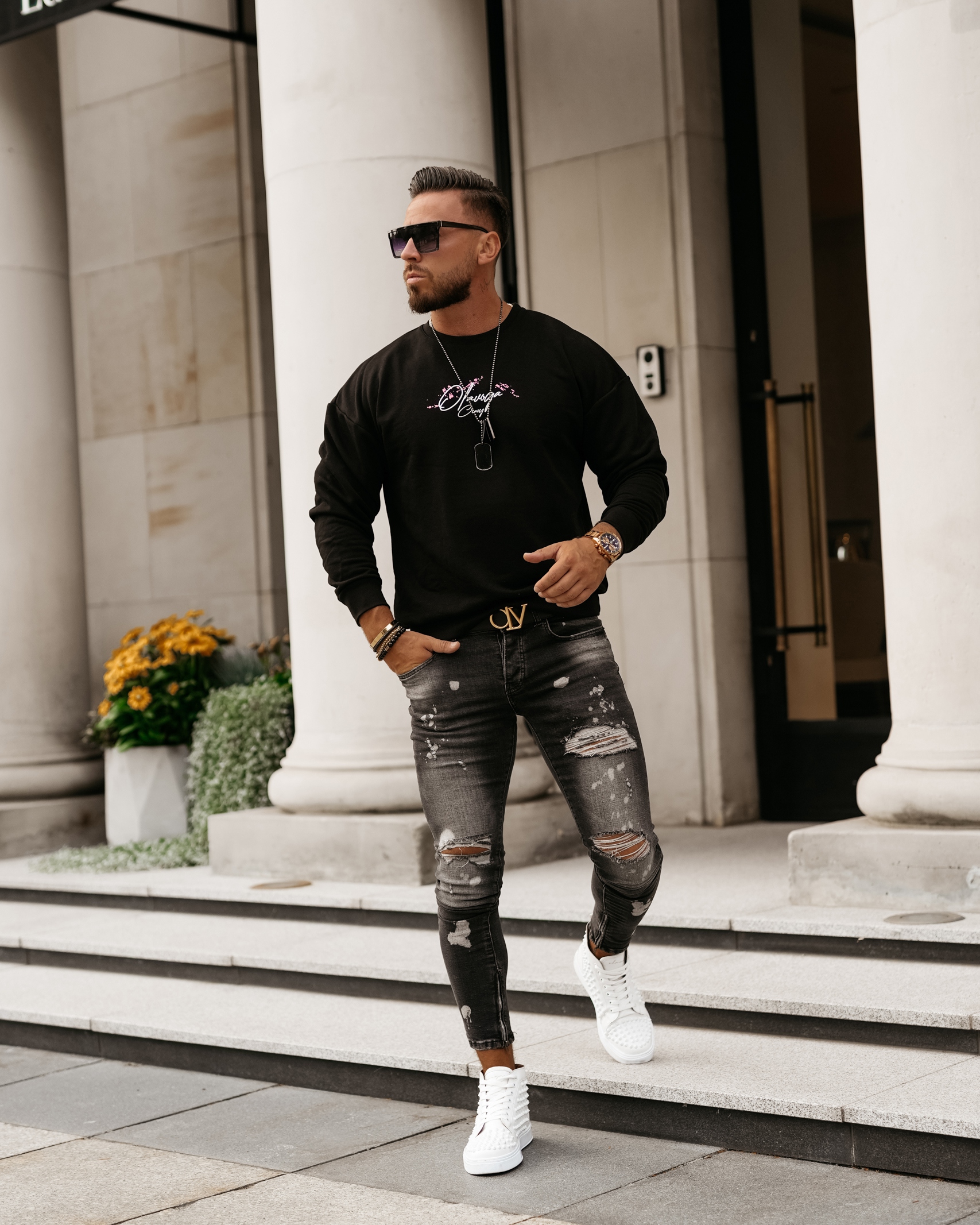 Bluza męska z aplikacją Rory Ola Voga czarna Bluza męska z aplikacją Rory Ola Voga czarna