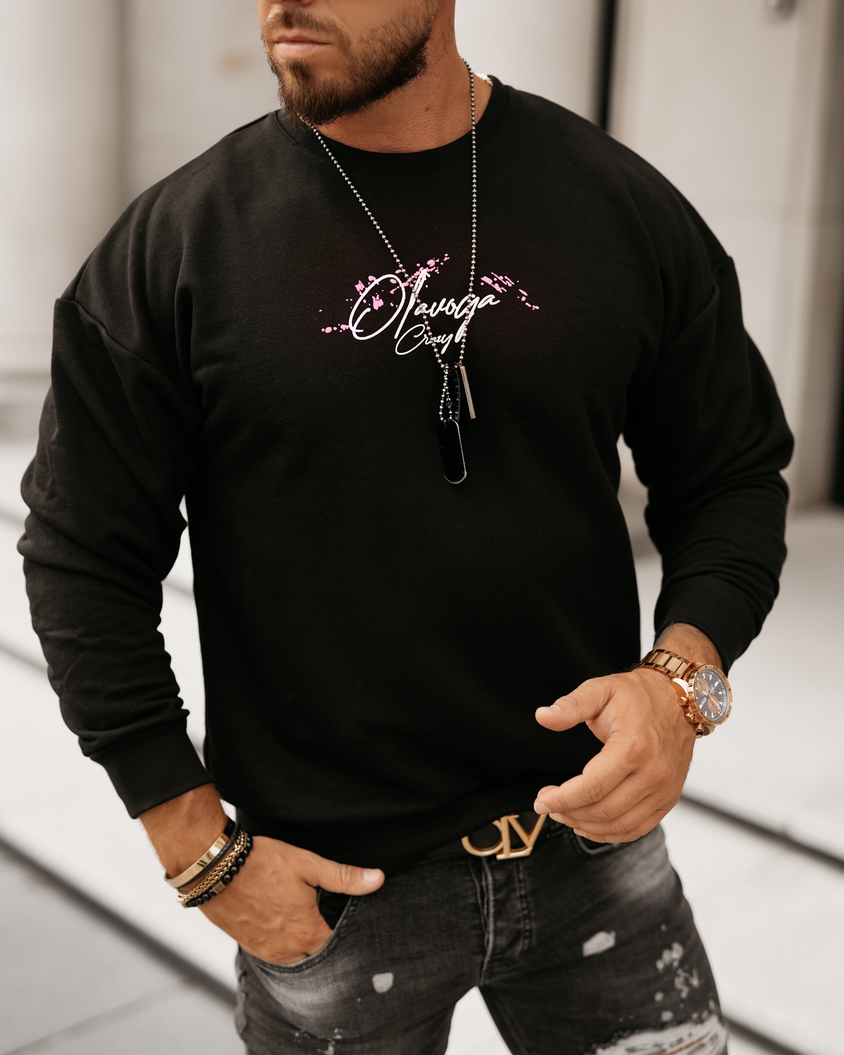 Bluza męska z aplikacją Rory Ola Voga czarna Bluza męska z aplikacją Rory Ola Voga czarna