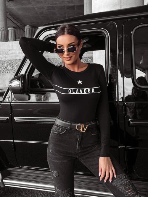 Bluzka dopasowana logowana Lotis Ola Voga czarna